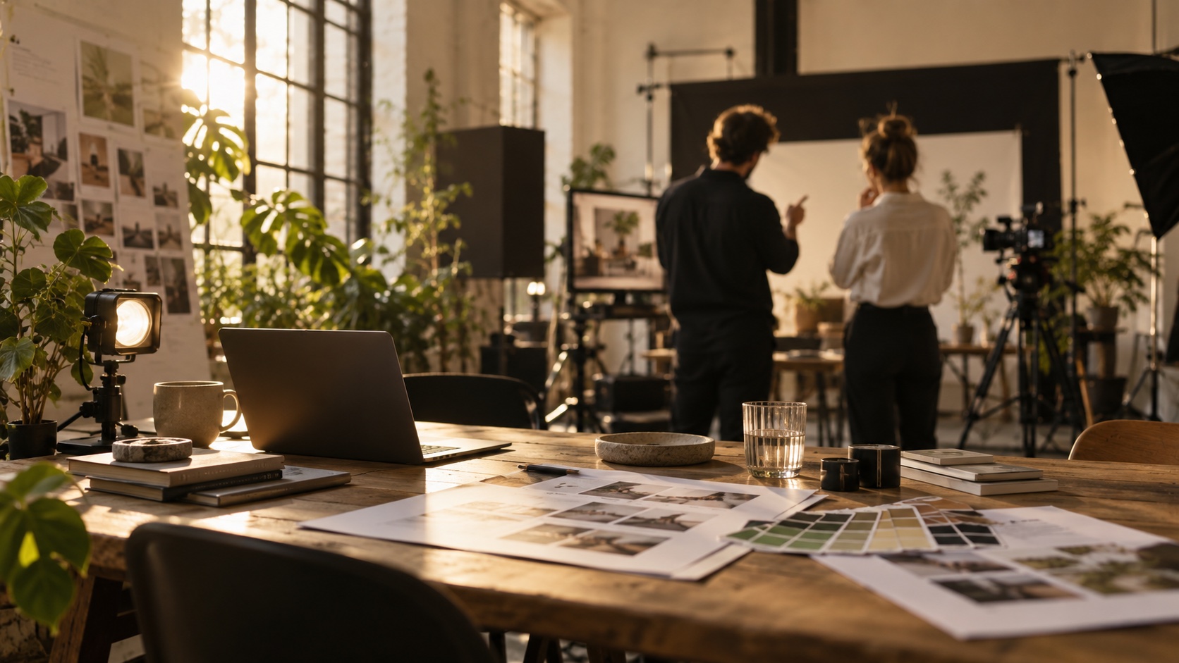 Neutrales Kreativstudio bei der Planung einer Produktion