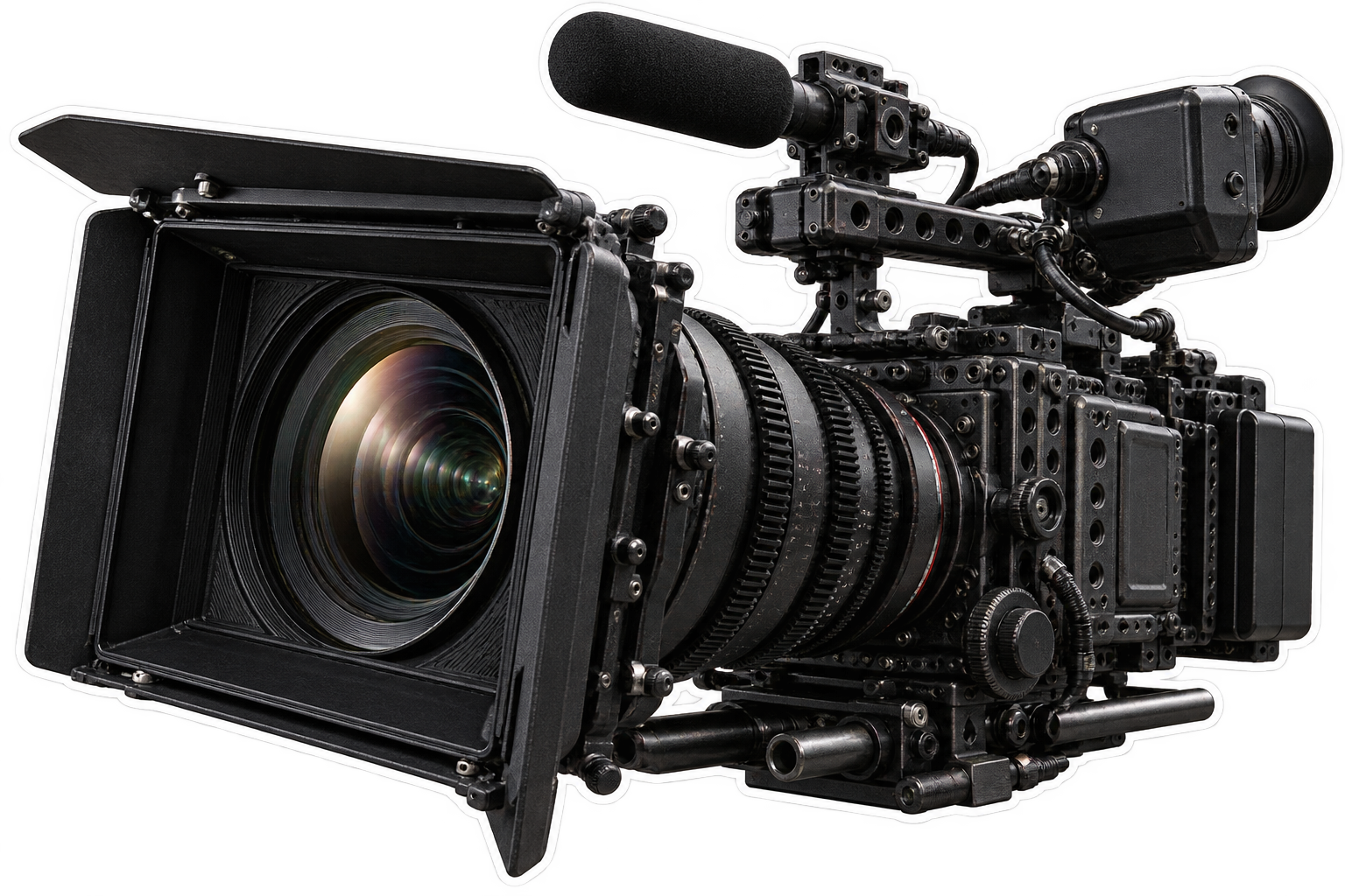 Professionelle Filmkamera als freigestellter Papierschnipsel